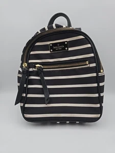 Kate Spade Wilson Road Mini Bradley French Stripe Nylon Backpack Black White - Picture 1 of 8