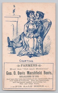 Geo. O. Davis Marshfield Boots Vermont Courting Couple Ad Victorian Trade Card - Picture 1 of 4