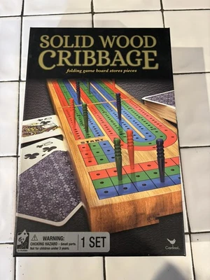 Cardinal  Solid Wood Cribbage Folding 3 Track Board with Cards Complete - Image 1 of 4