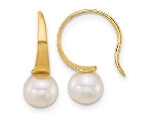 14K Yellow Gold Freshwater Cultured Pearl (6-7mm) Dangle Earrings - Picture 1 of 3