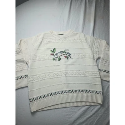Suéter de Algodón Cabela's Mujer De Colección Años 90 Grueso Tejido Pájaros Hojas Bayas Invierno Foto 1 de 4