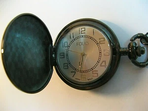 FOLIO POCKET WATCH/GOOD COND/KEEPS TIME/NEW BATT/JAPAN MOVT/DAD STAMPED ON FRONT - Picture 1 of 8