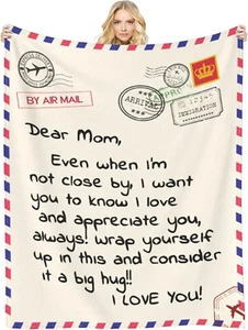 Throw Blankets Anniversary Birthday Gift for Mom from Daughter Son, Dear Mom Bla - Picture 1 of 7