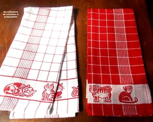 TORCHONS EN JACQUARD REVERSIBLE ROUGE ET BLANC LES MATOUS*** - Picture 1 of 2