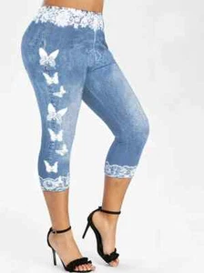 SUITE-P Women's Slimming High Waist Yoga Pants - Denim Butterfly Capri XL (12) - Picture 1 of 3