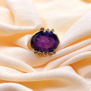 Oval Purple Amethyst Rough Rhinestone Finger Rings Cocktail Adjustable Ring - Picture 1 of 6
