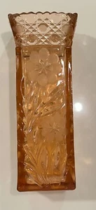 INNOVATION PINK BY MCKEE 10" SQUARE GLASS VASE ETCHED FLOWERS HEAVY ANTIQUE READ - Picture 1 of 4
