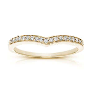 0.18 cttw V-Shape Milgrain Diamond Wedding Band 14K White or Yellow Gold Round - Picture 1 of 19