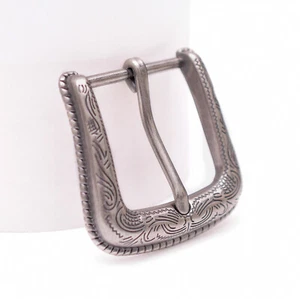 Texas Flower Carved Antique Silver Western Cowboy Buckle fit Leather Belt 1-1/2" - Picture 1 of 10