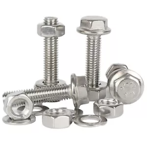 Flanged Hex Head Bolts M5 M6 M8 M10 With Hex Nuts & Washers A2 Stainless Steel - Picture 1 of 25