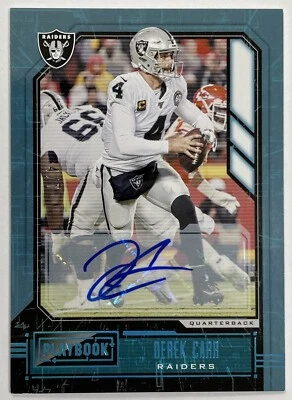 Derek Carr 2020 Panini Playbook Signature Platinum Auto SSP 4/7 Jersey # 1/1 - Image 1 of 3