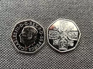 UK 50p Fifty Pence Coin (2022) New Design 1st Portrait with King Charles III - Bild 1 von 1
