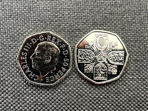 UK 50p Fifty Pence Coin (2022) New Design 1st Portrait with King Charles III Cover