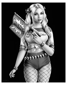 Harley Quinn Pin-Up Art Print 11x14 Black & White - Picture 1 of 5