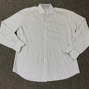 Jack Stone Large Button Up Shirt Blue Striped Adult Long Sleeve - Picture 1 of 7
