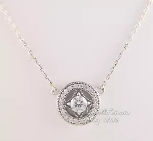 VINTAGE ALLURE Authentic PANDORA Silver ZIRCONIA Necklace 590523CZ-45 w POUCH! - Picture 1 of 5