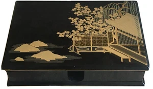 VINTAGE ORIGINAL TOYOTA ADVERTISING PLASTIC NOTEPAD BOX JAPANESE GOLD SCENE RARE - Picture 1 of 5