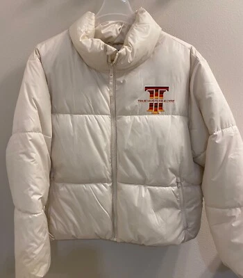 True Hustler 4 Lyfe: Cropped Zipper Puffer Jacket- Ivory - Image 1 of 2