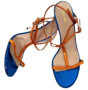 POLLINI EU 38.5 UK 5.5 Blue Sandal Orange Strap & Pink Heel With Snake Effect - Picture 1 of 6