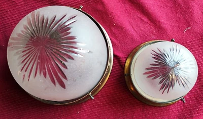 Anciens PLAFONNIERS  d'Hôtel - Verre dépoli taillé, laiton - Photo 1/4