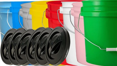 HOUSE NATURALS 2 Gallon Food Grade BPA Free Plastic Bucket with Black Screw On Lid (Pack of 8)
