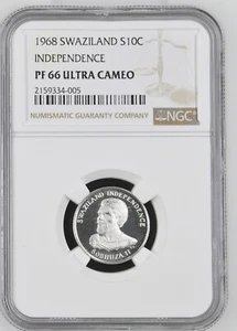 1968 Swaziland 10 Cents Silver Proof coin Independence - NGC PF 66 UC - Picture 1 of 2