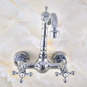 Polished Chrome Brass Laundry Bathroom Kitchen Wall Mount Sink Faucet Tap fnf576 - Picture 1 of 9