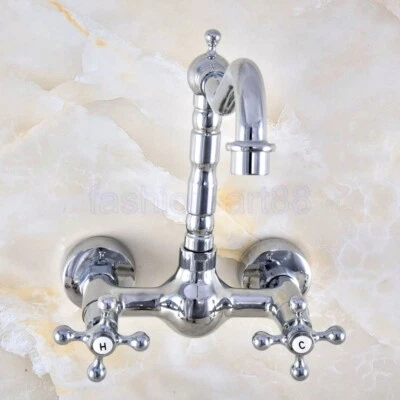 Polished Chrome Brass Laundry Bathroom Kitchen Wall Mount Sink Faucet Tap fnf576 - Image 1 of 4