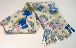 Handmade Small Fleece Scarf Teddy Bears Themed 8" W x 61" Long Fringed New - Picture 1 of 1