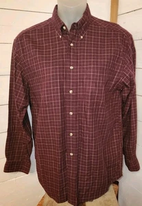 Trader Bay Button Down Shirt Size Mens M Long Sleeve Cotton Pocket Maroon Plaid - Picture 1 of 4