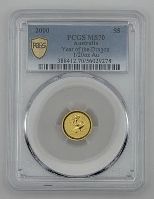 2000 $5 Australian 1/20 Oz Gold Lunar Coin • MS70 POP 9 • Year of the Dragon (龍) - Image 1 of 4