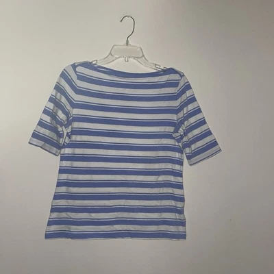 Top Liz Claiborne Cuello Barco Capas Blanco y Azul Rayas Mezcla Algodón M Foto 1 de 4