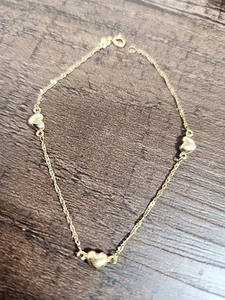 ☆VINTAGE☆ ~14K Gelbgold Armband Größe 6,75" drei gepuffte Herzen 💕 markiert ODER - Bild 1 von 7