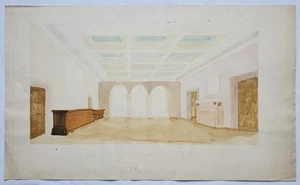Gemälde Aquarell Entwurf Interieur Speisesaal Berlin Edvard Frank Nachlass - Picture 1 of 12