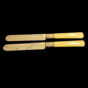 Pair Vintage Landers Frary & Clark Ivory Celluloid Handle Dinner Knives USA - Picture 1 of 3