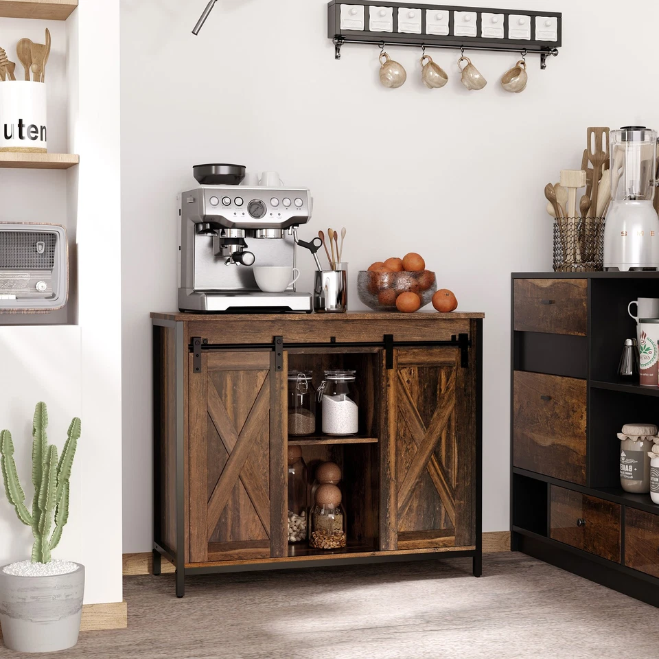 HOMCOM Industrial Sideboard Buffet Cabinet with Sliding Brown