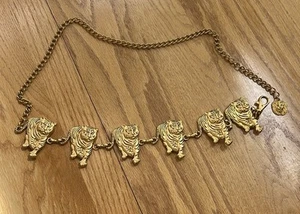 Vintage Anne Klein Verstellbarer Gold Strass Taillenkette Gürtel Tiger Metallic - Bild 1 von 6