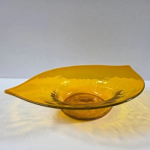 Vintage Bischoff Crackle Glass Bowl 264 Gold Mid Century Modern MCM 13" - Picture 1 of 17