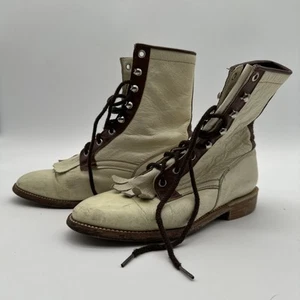 COWTOWN BOOTS stivali western vintage beige stringati da uomo taglia 5 1/2 B - Foto 1 di 11