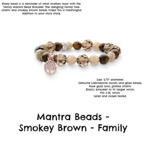 Keep Collective Bracelet Mantra Beads - Smokey Brown - Family Tree charm stretch - Picture 1 of 2