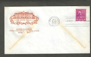 #808 4c MADISON PREXIE FDC-WASHINGTON,DC JUL 1-1938 FARNAM CACHET - Picture 1 of 1