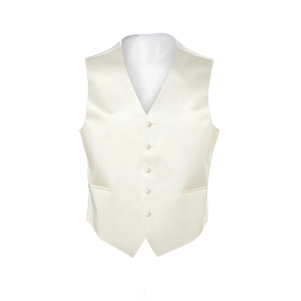 New Mens Ivory Satin Tuxedo Vest Bow Tie Real Pockets MADE IN USA Best Quality - Image 1 of 1