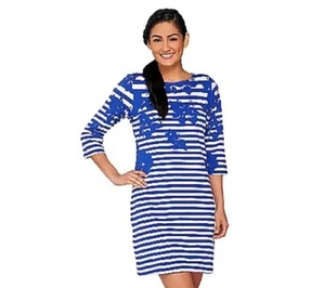 Vestido Liz Claiborne New York Petite Pequeño Negro Blanco Estampado Tejido a Rayas - Imagen 1 de 4