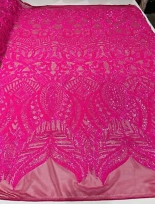 Tela de lentejuelas rosa en malla eléctrica tela de encaje elástica de 4 vías por yarda Foto 1 de 4