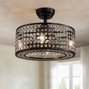 ANTOINE 17 in. Black Ceiling Fan Caged Ceiling Fan Indoor w/Lights+Remote - Picture 1 of 12