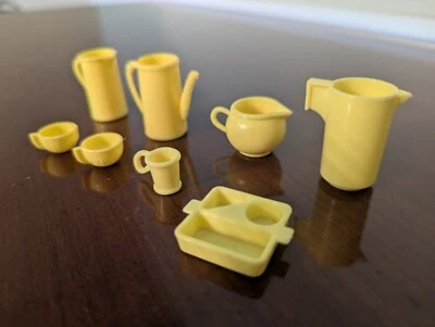 Vintage Barbie Doll Kitchen Yellow Dishes Lot  1990s Cups Pitchers Toddler Plate - Image 1 of 4