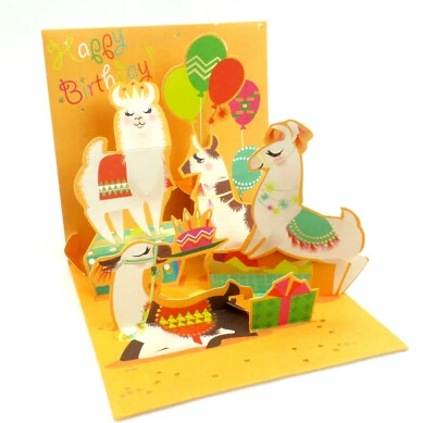 Happy Birthday Llamas 3D Pop Up Greeting Card Treasures Llama Birthday Party - Image 1 of 4