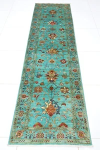 9 ft Hallway Tribal floral Runner Rug Afghan Hand Knotted Wool Bedroom Rug - Picture 1 of 10