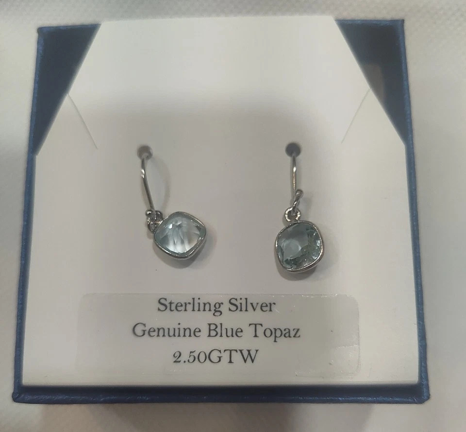 Savvy Cie Jewels Sterling Silver Blue Topaz Cut Bezel Stone Drop Earrings