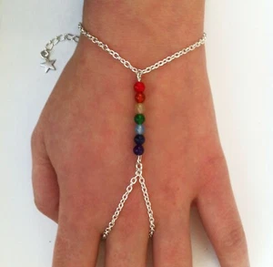 Chakra Gemstone Slave Chain Hand Harness Silver Plated Bracelet in Gift Bag - Picture 1 of 7